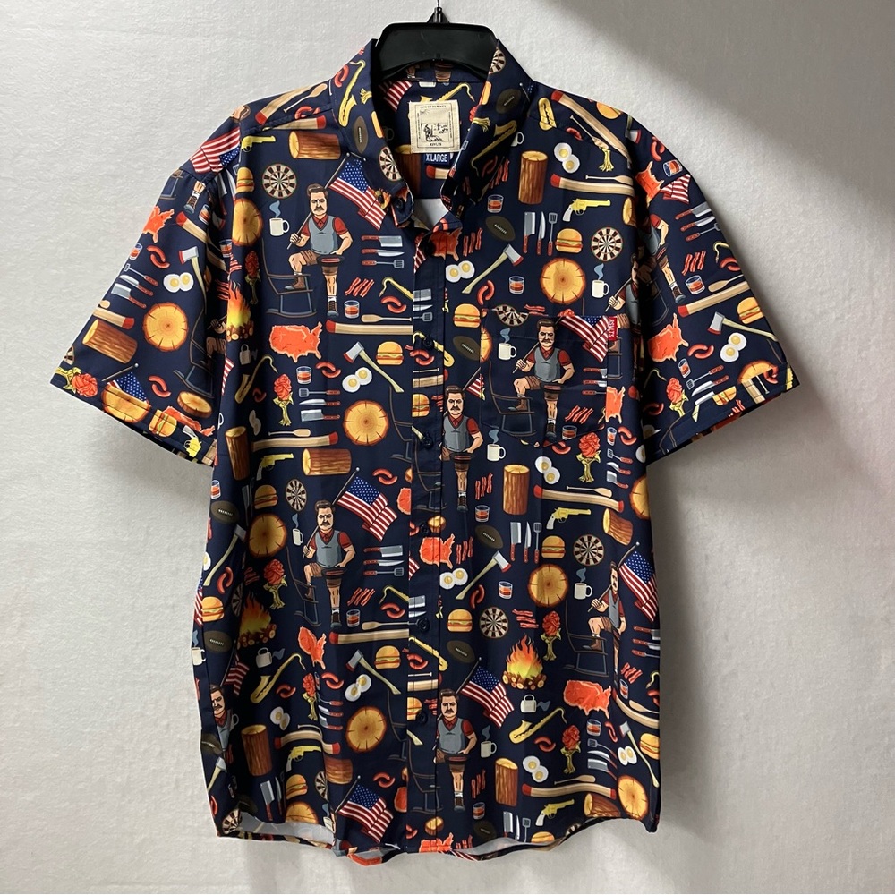 RSVLTS Parks and Recreation Button Shirt Mens Size XL City of Pawnee Ron Swanson